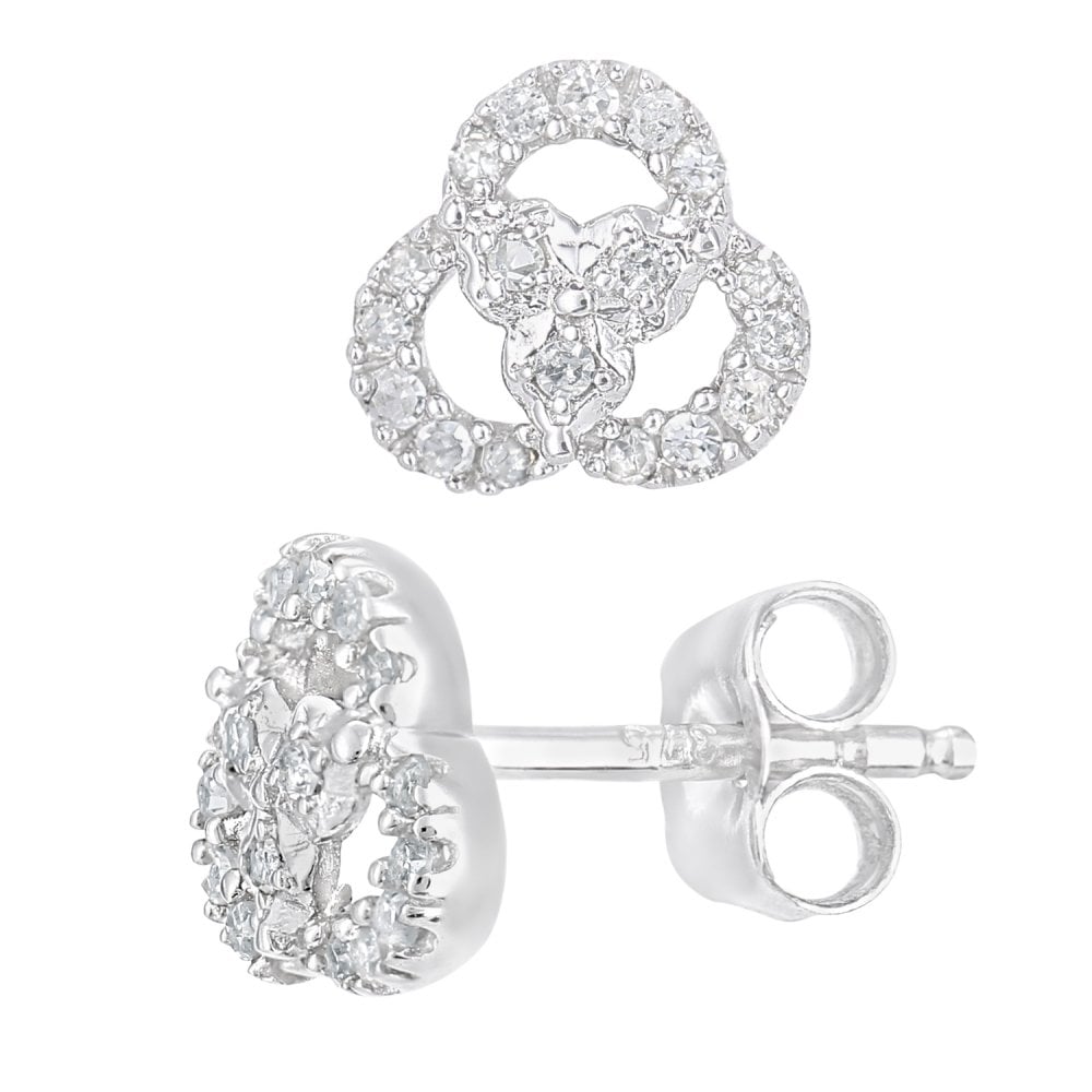 SPARKLD 9ct White Gold 0.15ct Diamond Flower Stud Earrings
