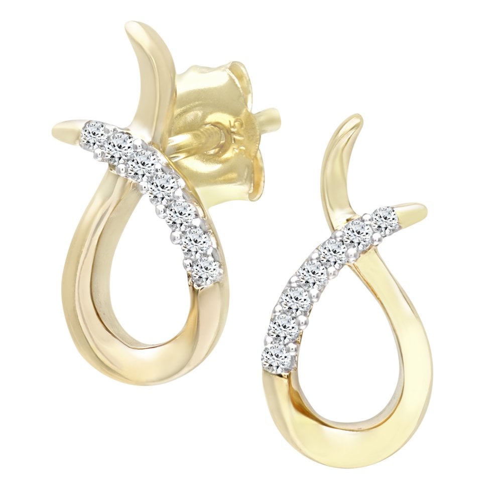 SPARKLD 9ct Yellow Gold 0.08ct Diamond Crossover Stud Earrings