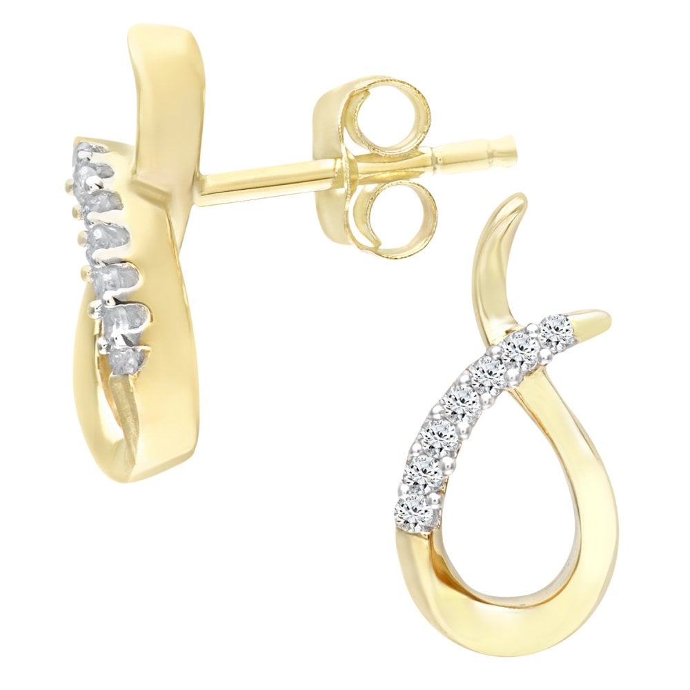 SPARKLD 9ct Yellow Gold 0.08ct Diamond Crossover Stud Earrings
