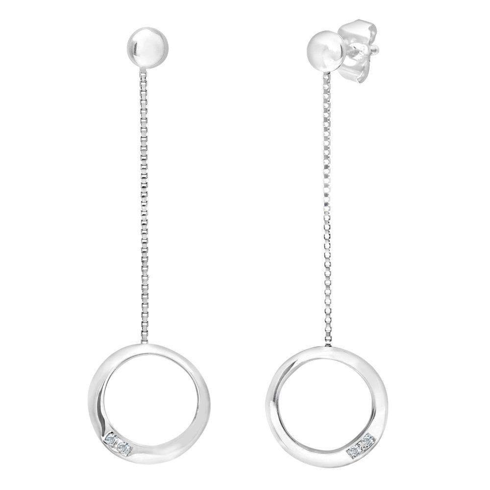 SPARKLD 9ct White Gold 0.03ct Diamond Circle Drop Earrings
