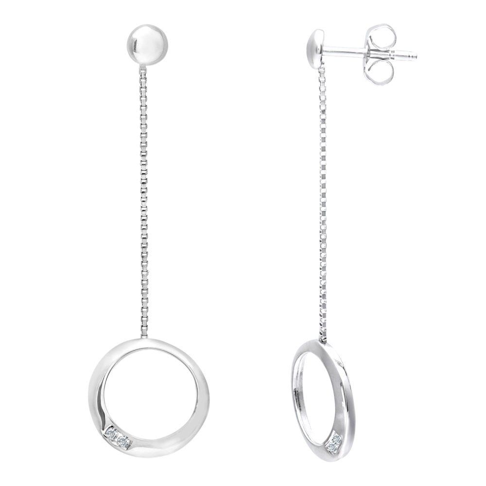 SPARKLD 9ct White Gold 0.03ct Diamond Circle Drop Earrings