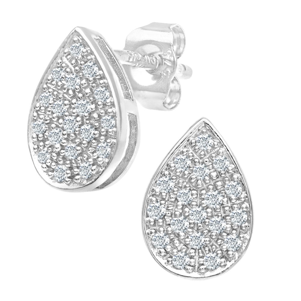 SPARKLD 9ct White Gold 0.15ct Diamond Teardrop Stud Earrings