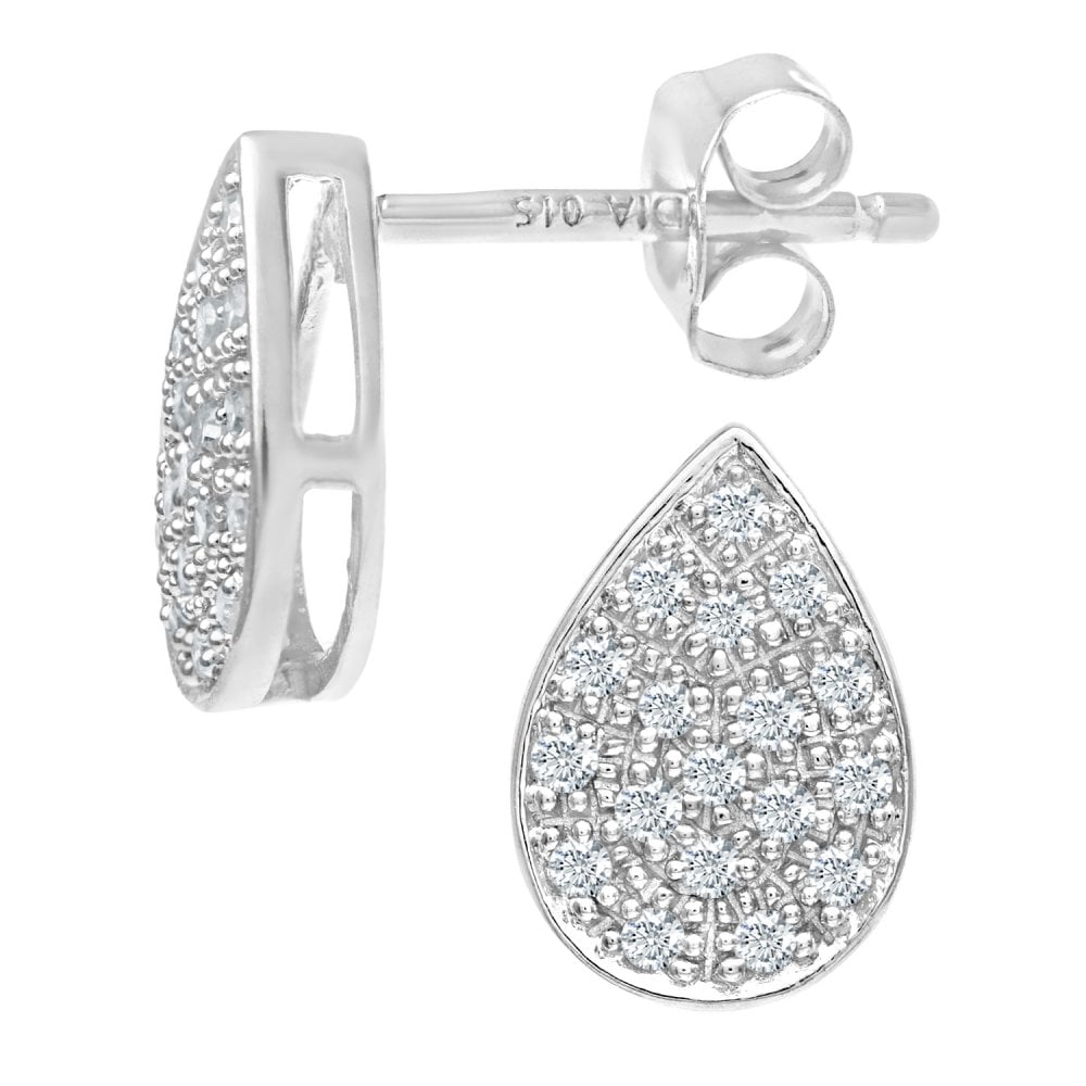 SPARKLD 9ct White Gold 0.15ct Diamond Teardrop Stud Earrings