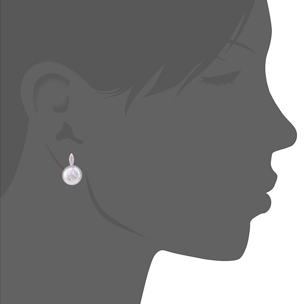 SPARKLD 9ct White Gold Button Cultured Pearl and 0.01ct Diamond Stud Earrings