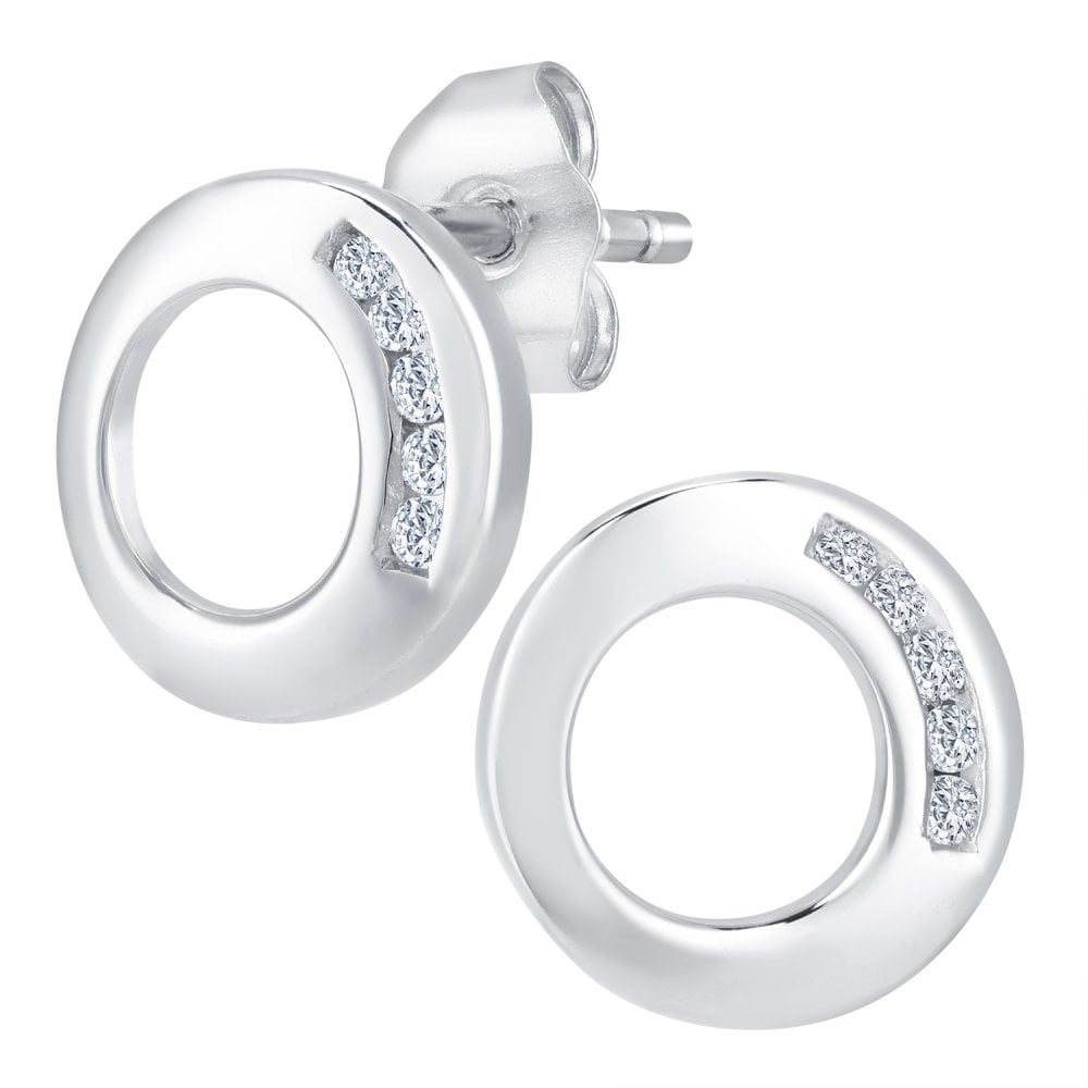SPARKLD 9ct White Gold 0.05ct Diamond Circle Stud Earrings