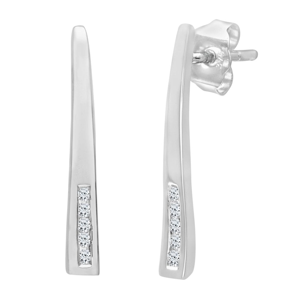 SPARKLD 9ct White Gold 0.05ct Diamond Stick Drop Earrings