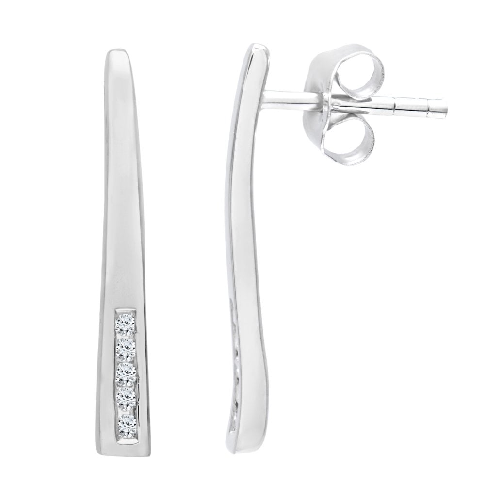 SPARKLD 9ct White Gold 0.05ct Diamond Stick Drop Earrings