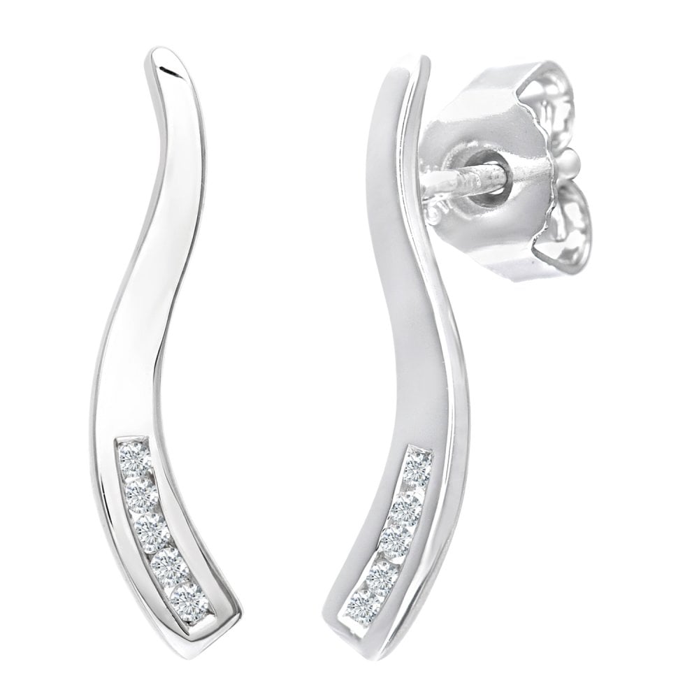 SPARKLD 9ct White Gold 0.05ct Diamond Twist Drop Earrings