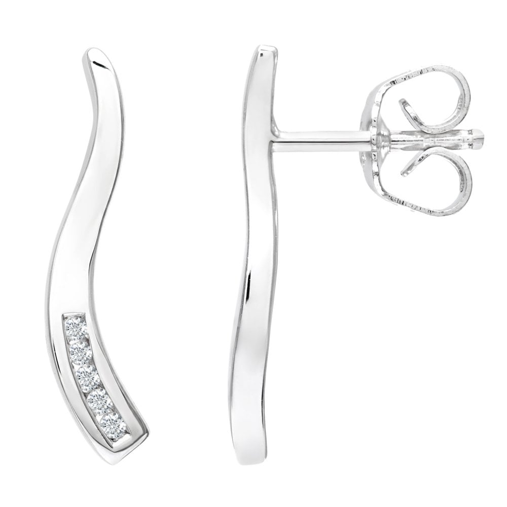 SPARKLD 9ct White Gold 0.05ct Diamond Twist Drop Earrings
