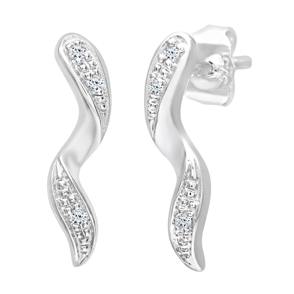 SPARKLD 9ct White Gold 0.03ct Diamond Twist Drop Earrings