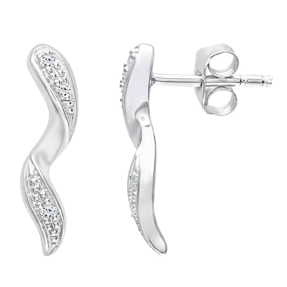 SPARKLD 9ct White Gold 0.03ct Diamond Twist Drop Earrings