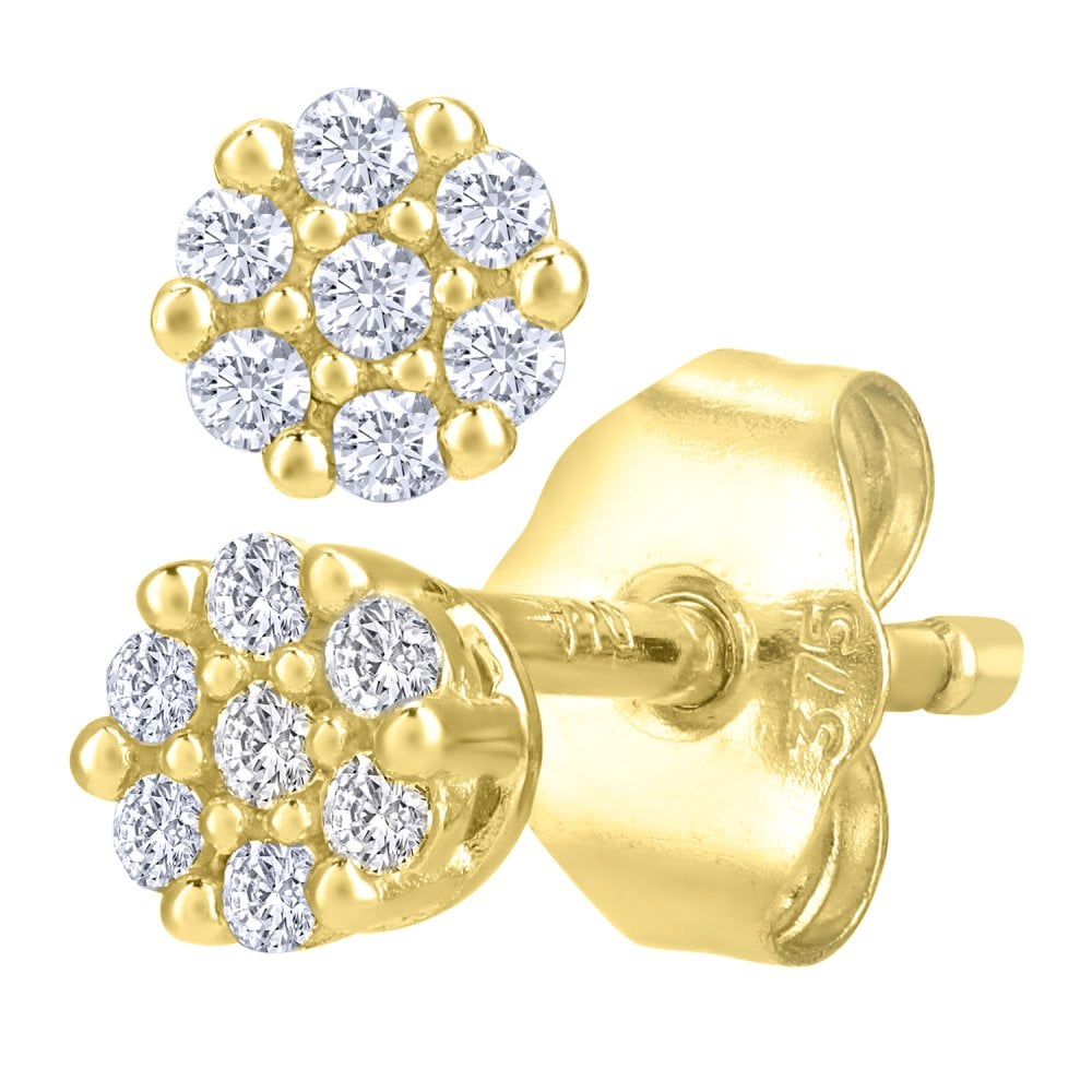 SPARKLD 9ct Yellow Gold 0.07ct Diamond Cluster Stud Earrings