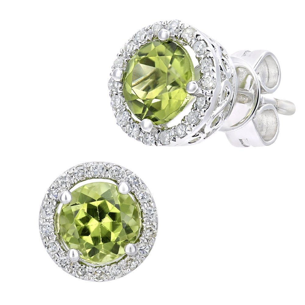 SPARKLD 9ct White Gold Peridot and 0.10ct Diamond Stud Earrings