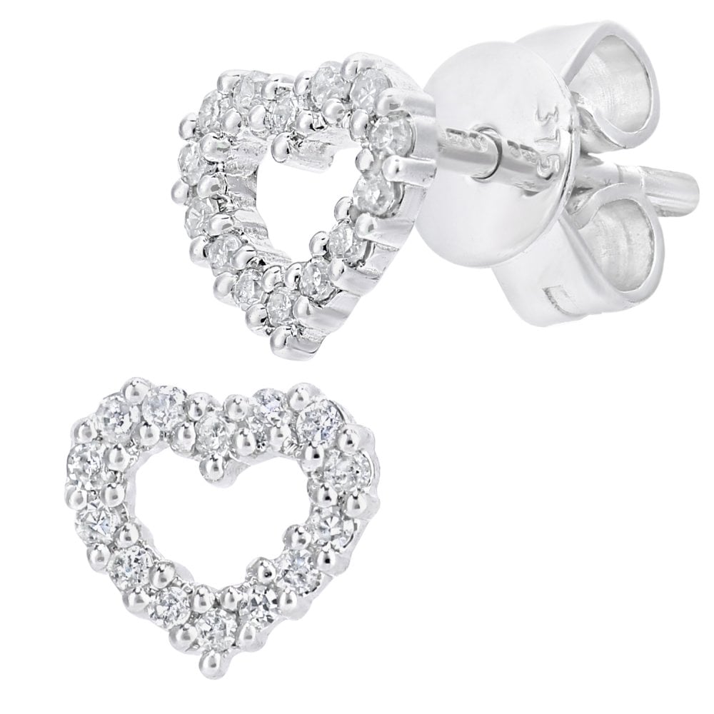 SPARKLD 9ct White Gold 0.12ct Diamond Heart Stud Earrings