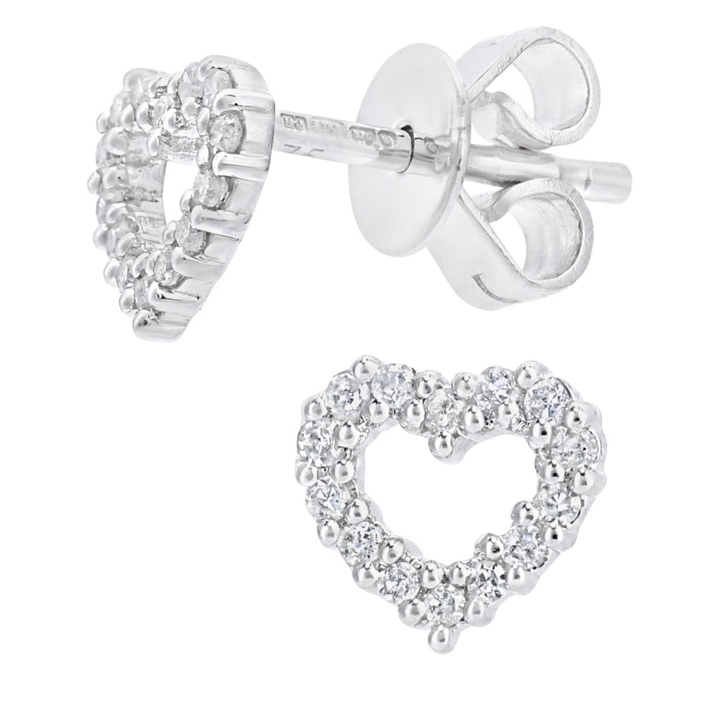 SPARKLD 9ct White Gold 0.12ct Diamond Heart Stud Earrings