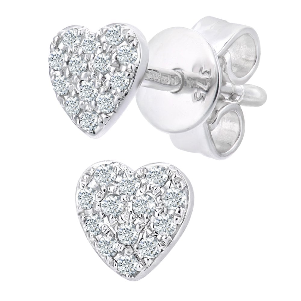 SPARKLD 9ct White Gold 0.10ct Diamond Heart Stud Earrings