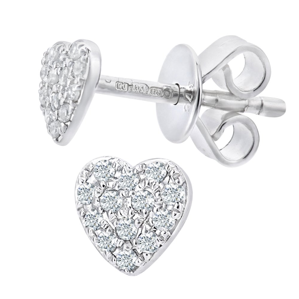 SPARKLD 9ct White Gold 0.10ct Diamond Heart Stud Earrings