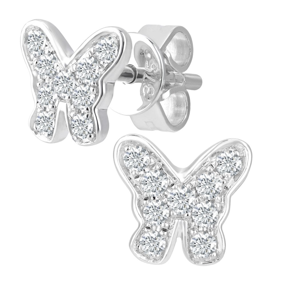 SPARKLD 9ct White Gold 0.15ct Diamond Butterfly Stud Earrings