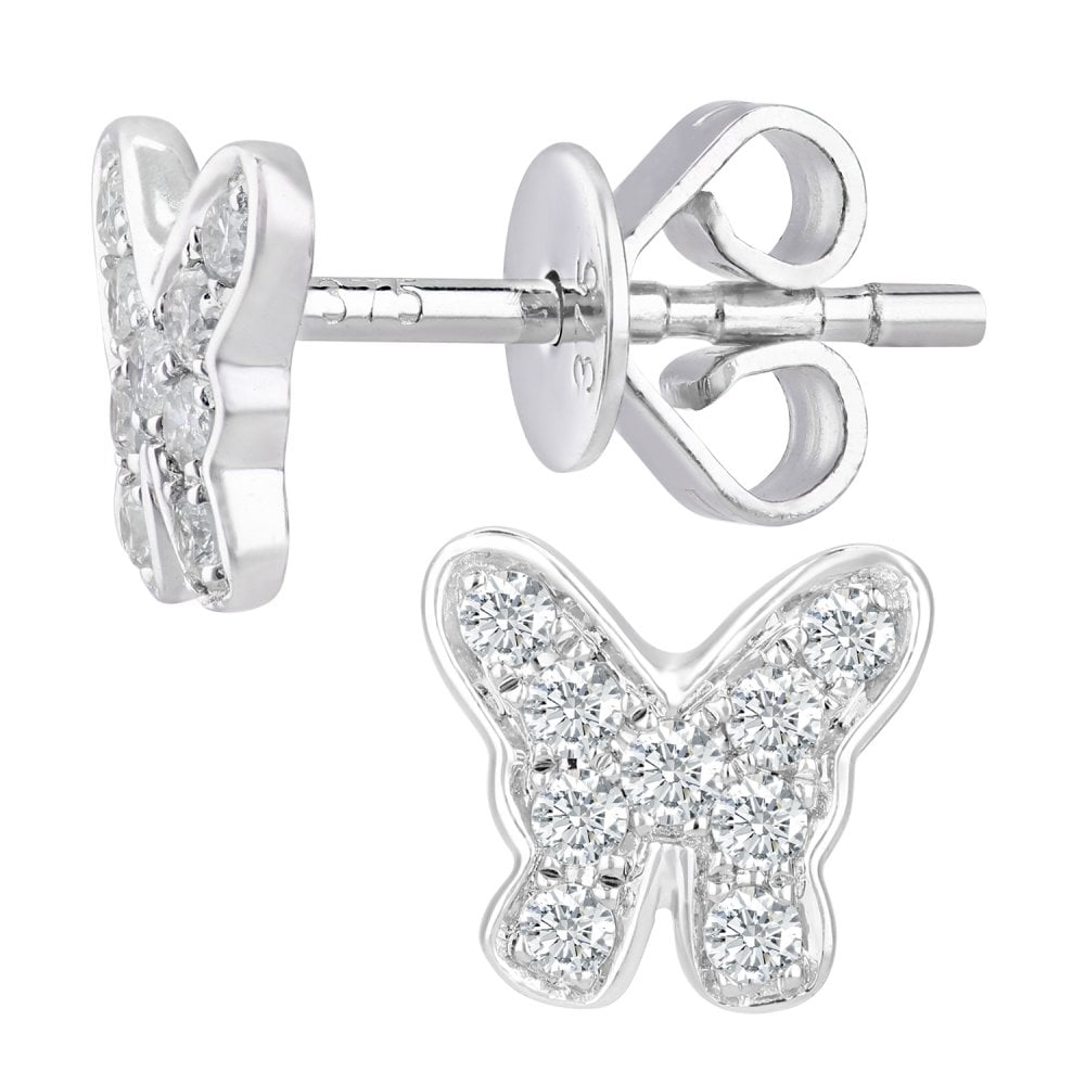 SPARKLD 9ct White Gold 0.15ct Diamond Butterfly Stud Earrings