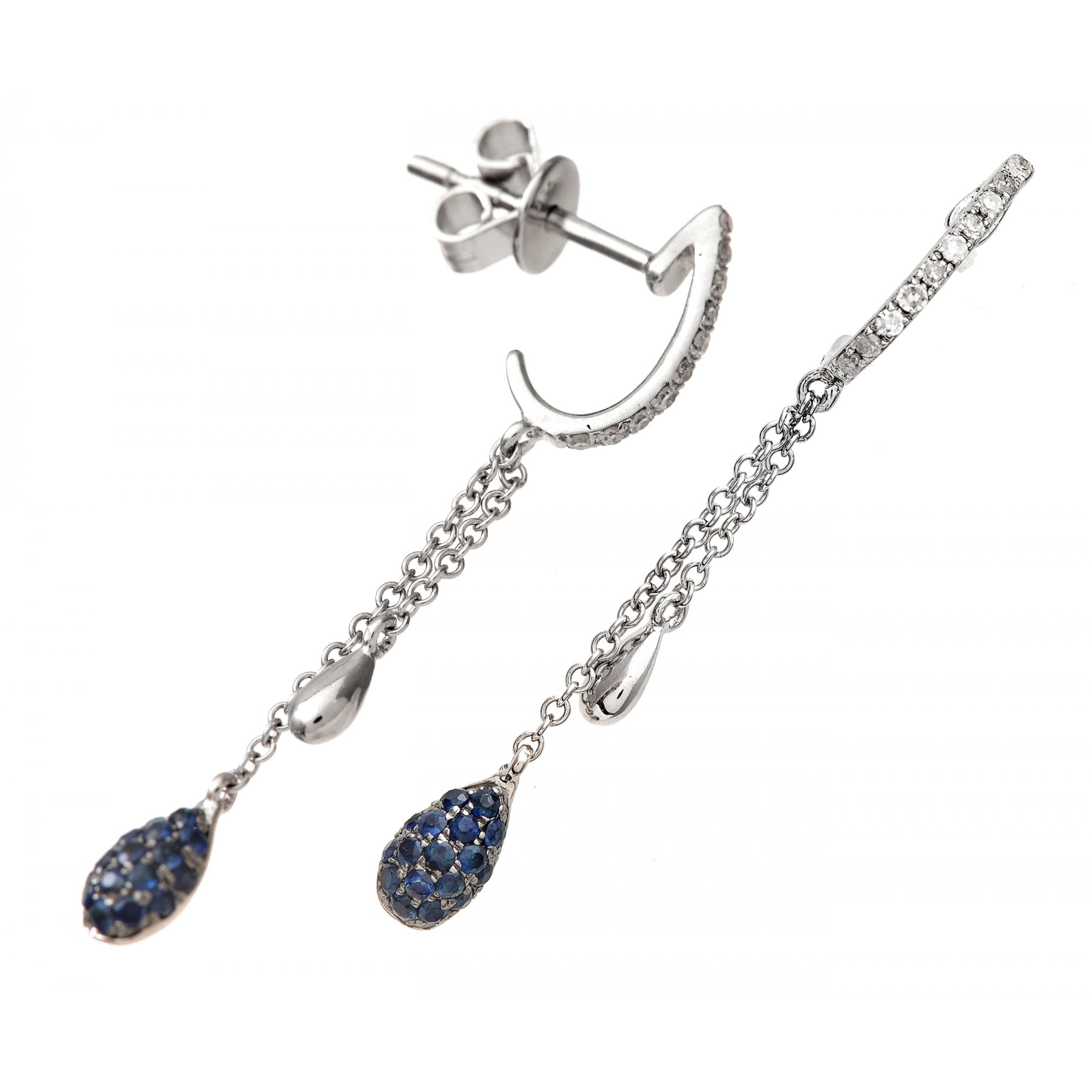 SPARKLD 9ct White Gold Sapphire and 0.05ct Diamond Drop Earrings