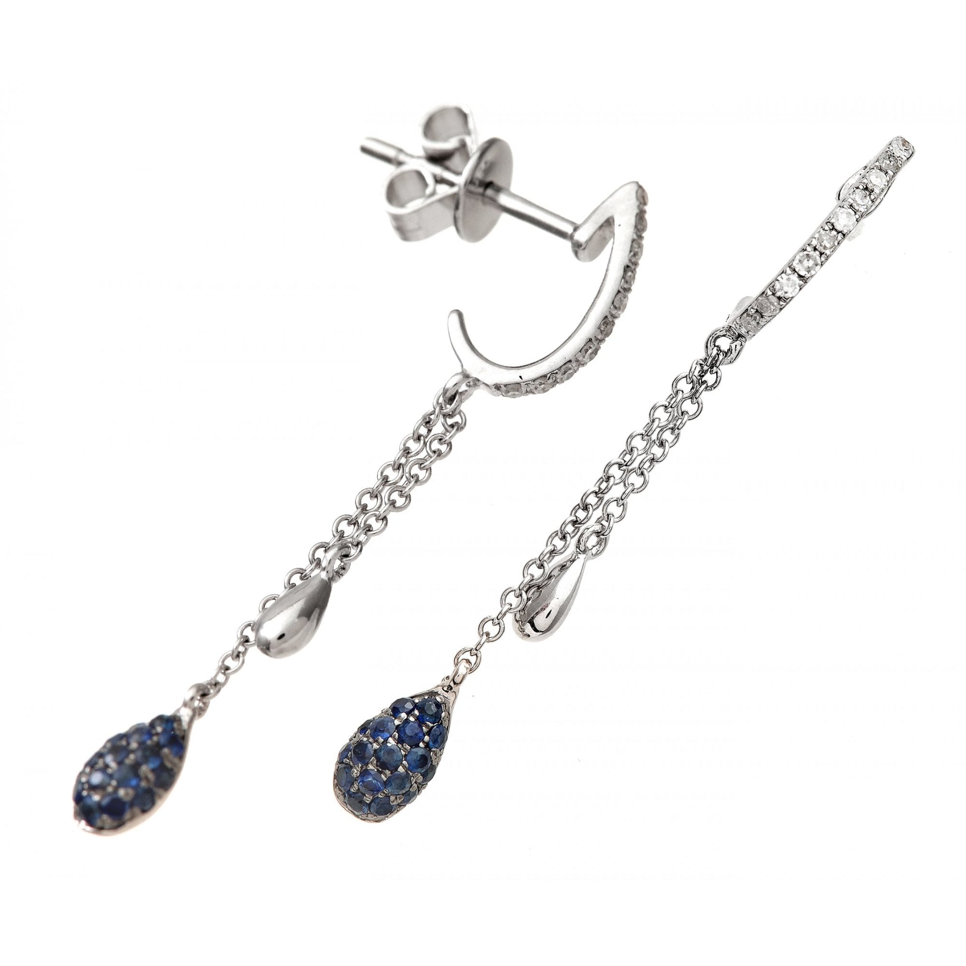 SPARKLD 9ct White Gold Sapphire and 0.05ct Diamond Drop Earrings