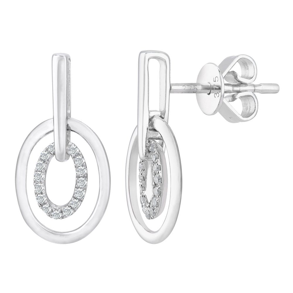 SPARKLD 9ct White Gold 0.05ct Diamond Drop Earrings