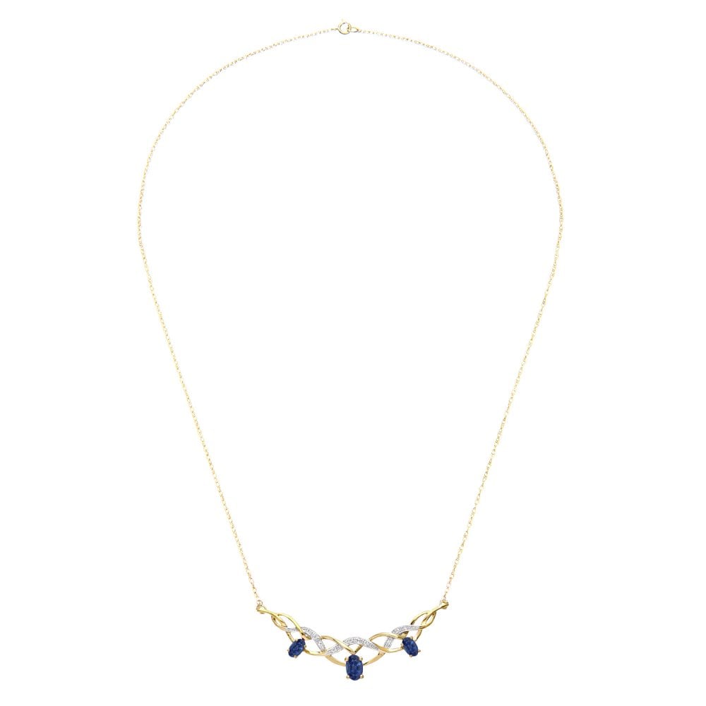 SPARKLD 9ct Yellow Gold Oval Sapphire and 0.03ct Diamond Necklace