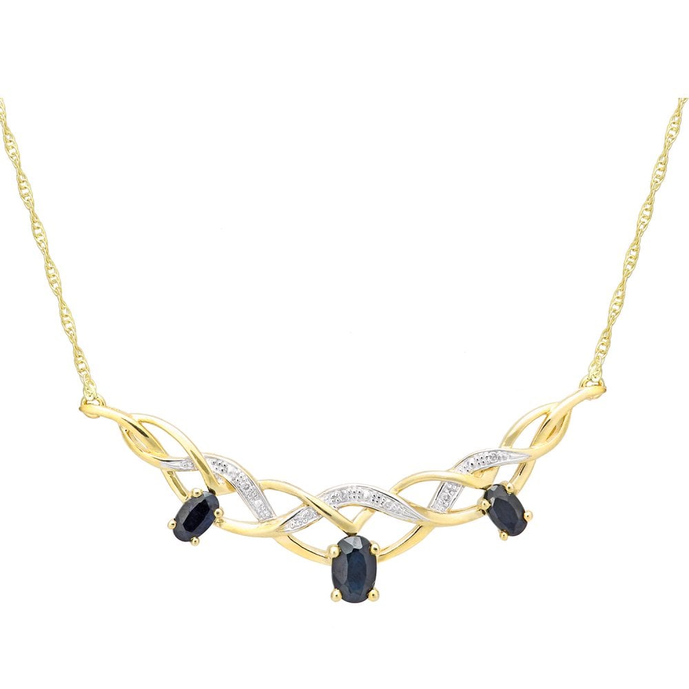 SPARKLD 9ct Yellow Gold Oval Sapphire and 0.03ct Diamond Necklace