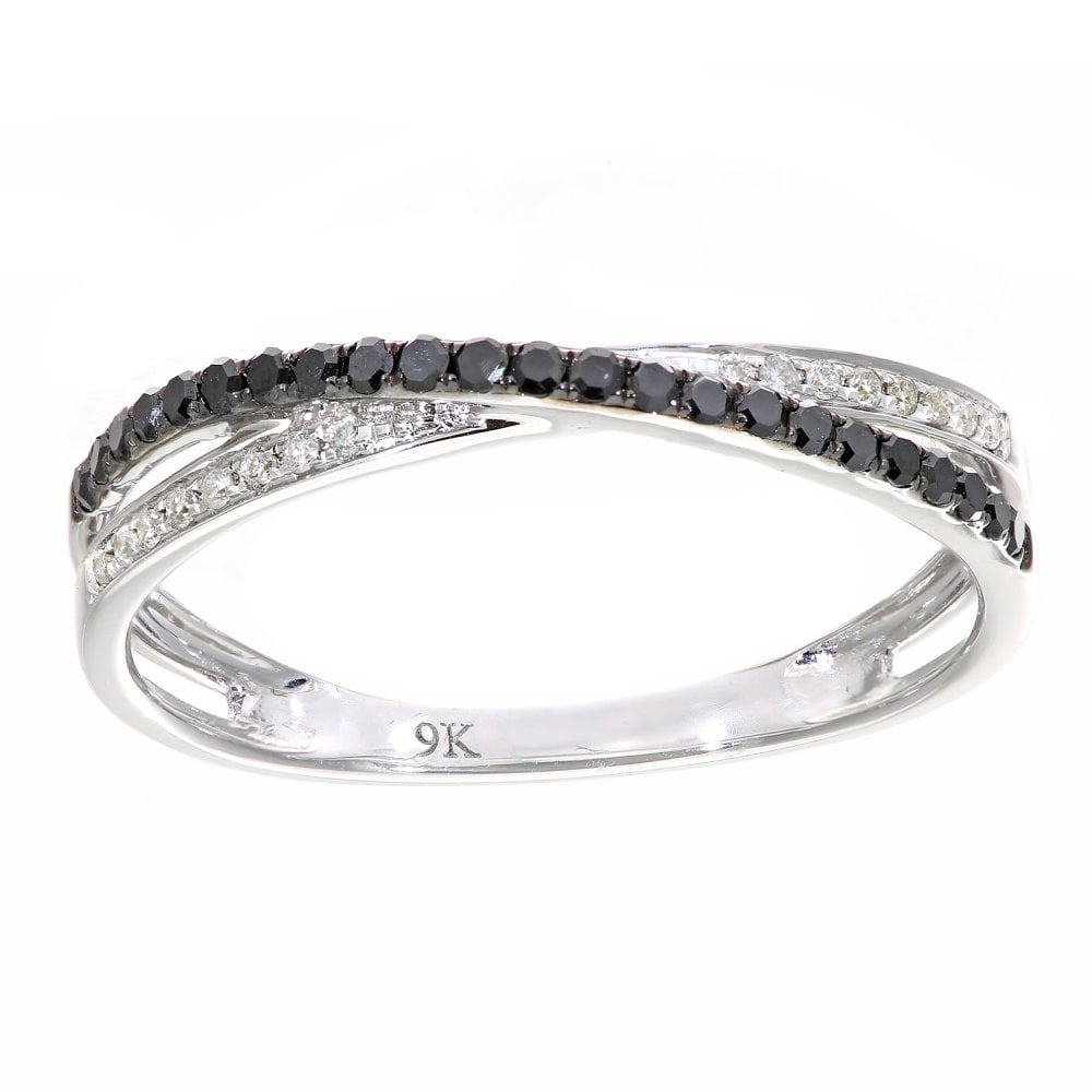 SPARKLD 9ct White Gold Black and White 0.20ct Diamond Crossover Eternity Ring