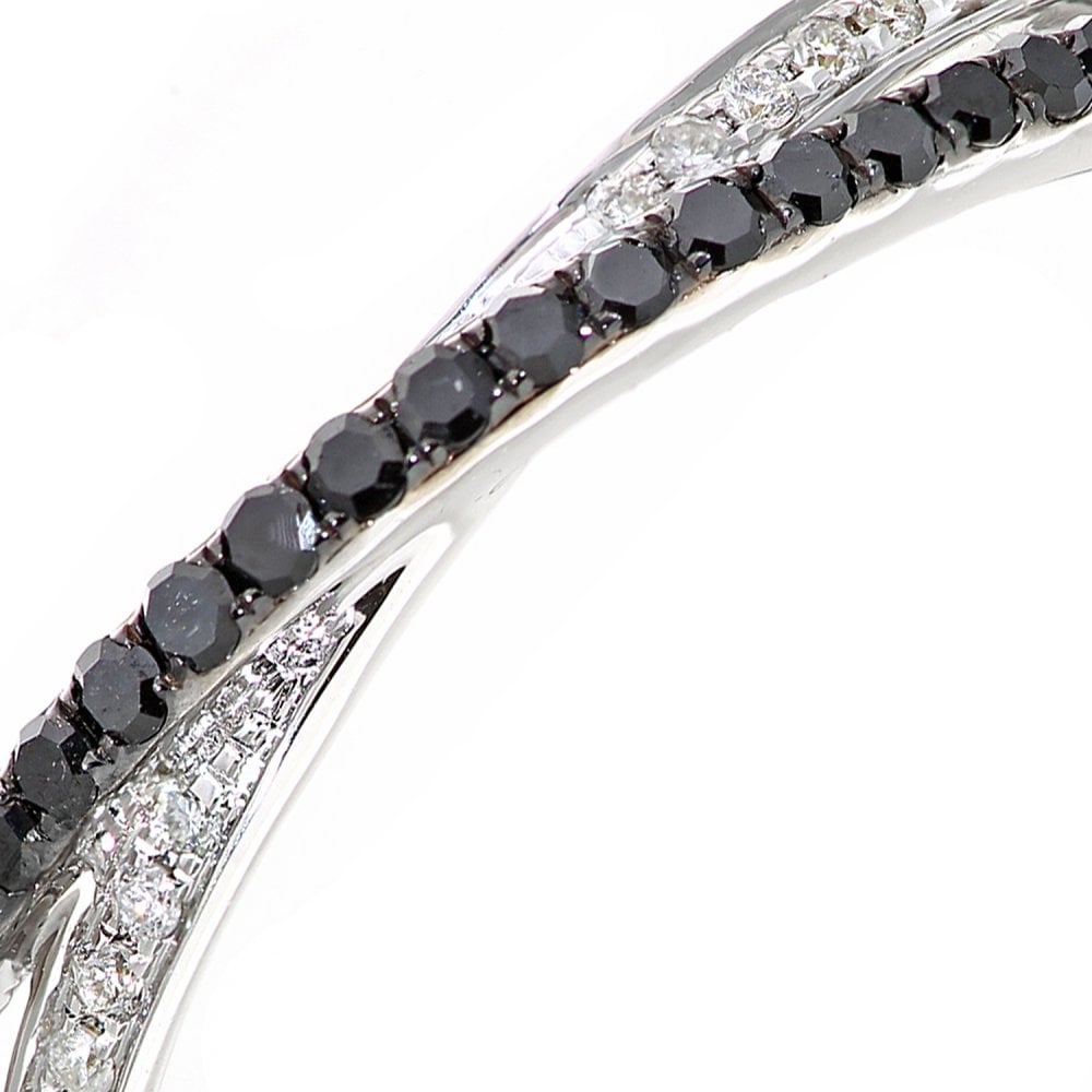 SPARKLD 9ct White Gold Black and White 0.20ct Diamond Crossover Eternity Ring