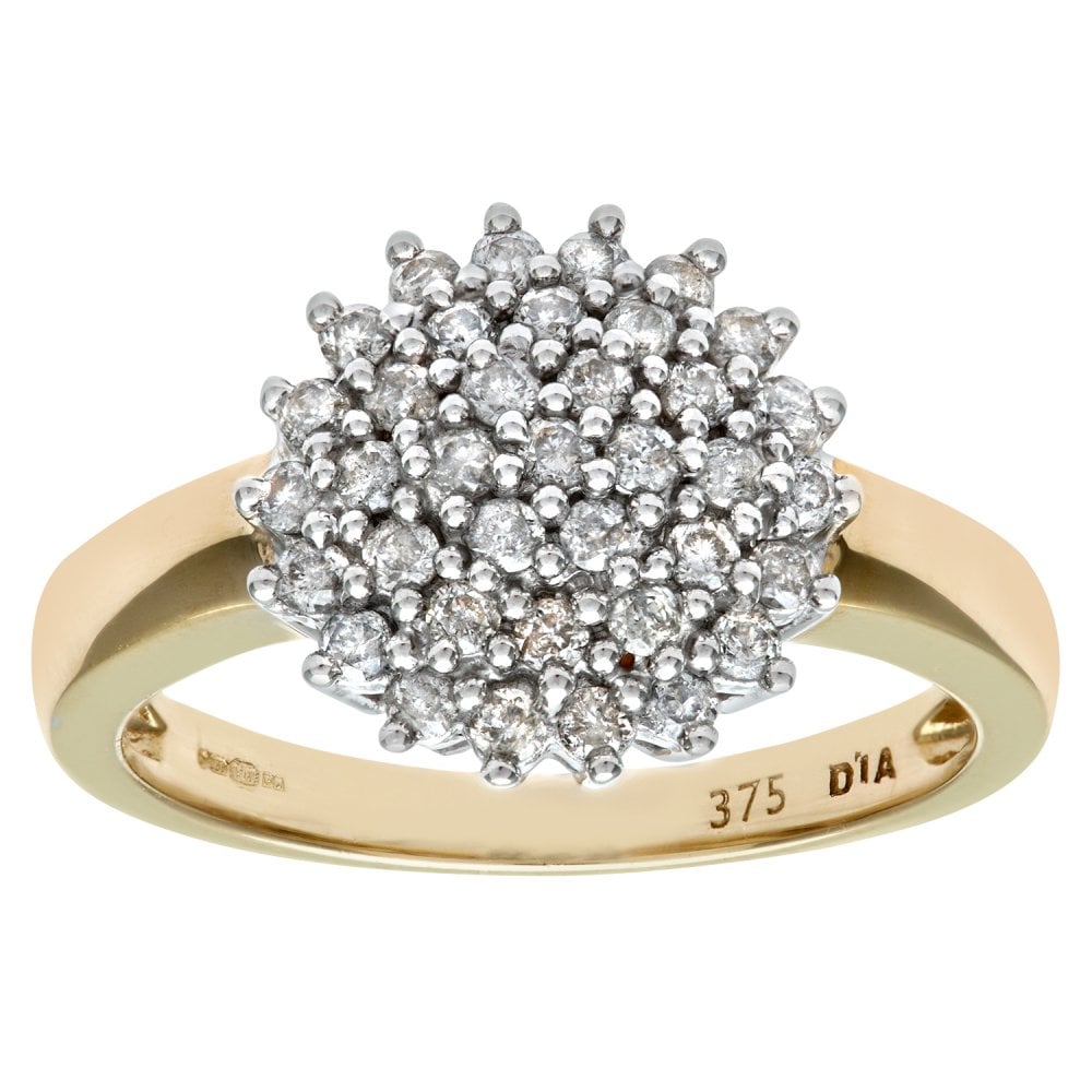 SPARKLD 9ct Yellow Gold 0.50ct Diamond Cluster Ring