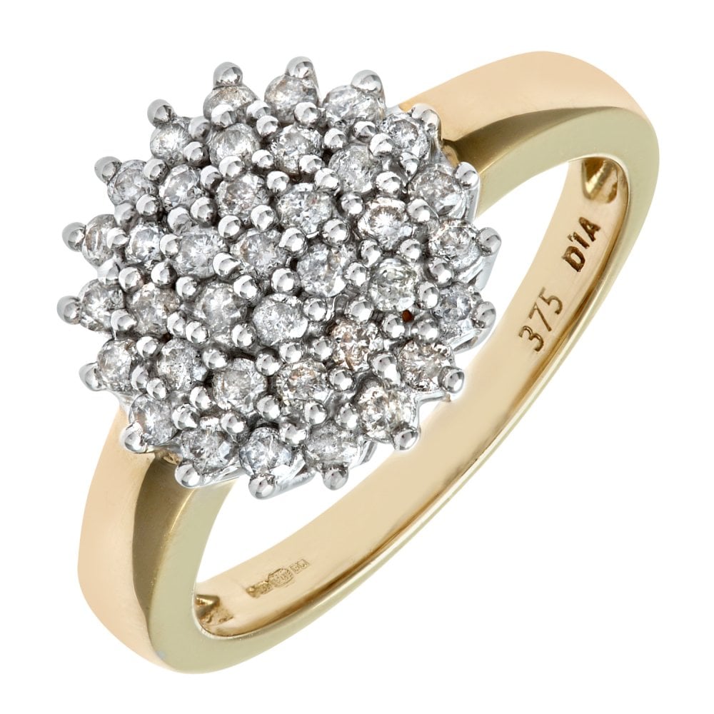 SPARKLD 9ct Yellow Gold 0.50ct Diamond Cluster Ring