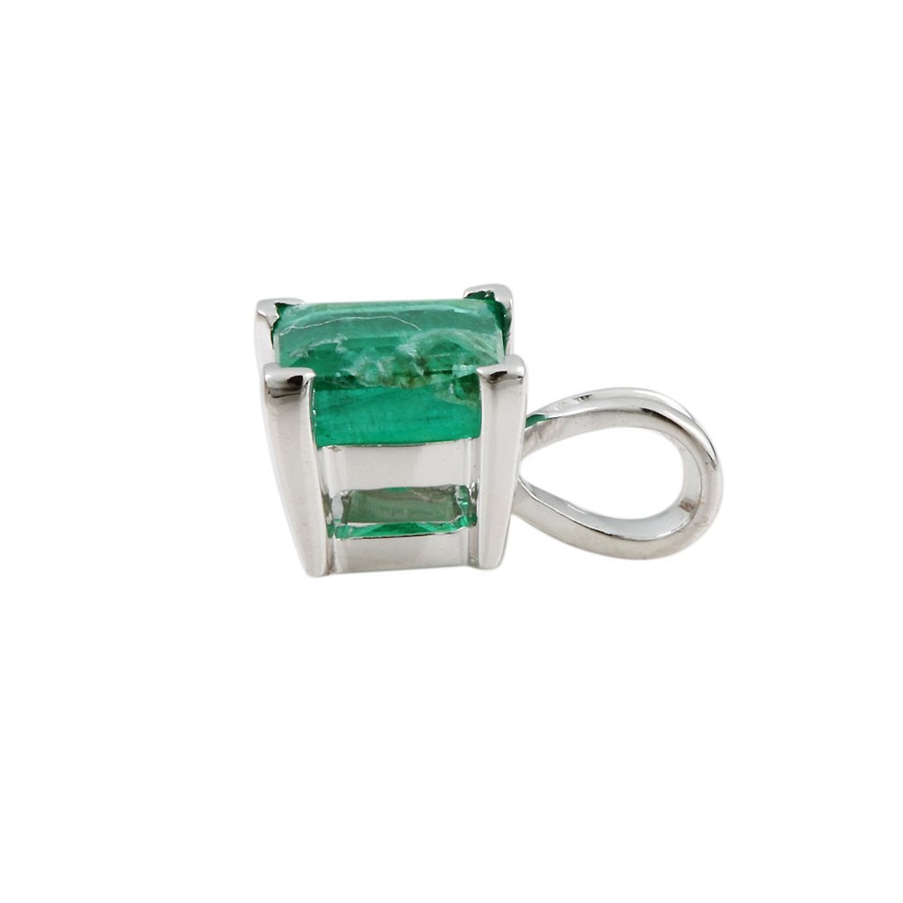9ct White Gold 0.70ct Square Emerald Single Stone Pendant