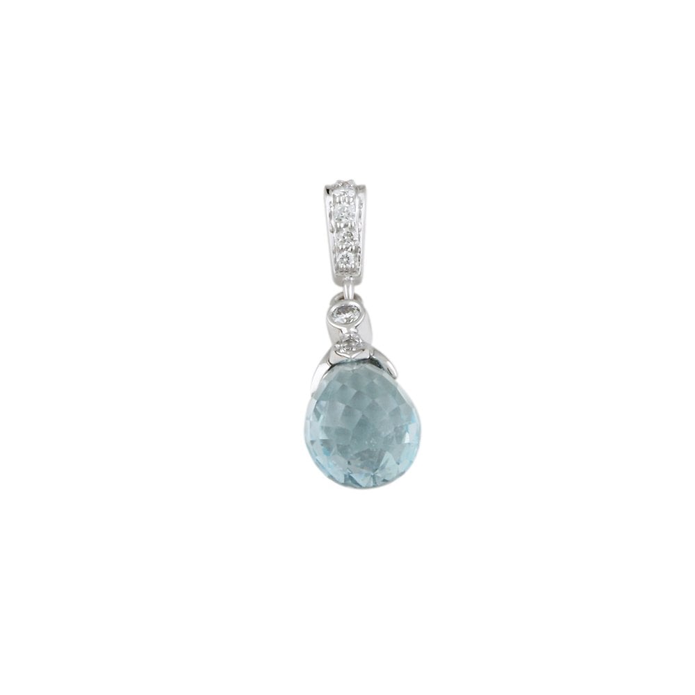 9ct White Gold 0.18ct Round Brilliant Cut Diamond and 3.40ct Drop Shaped Aquamarine Pendant