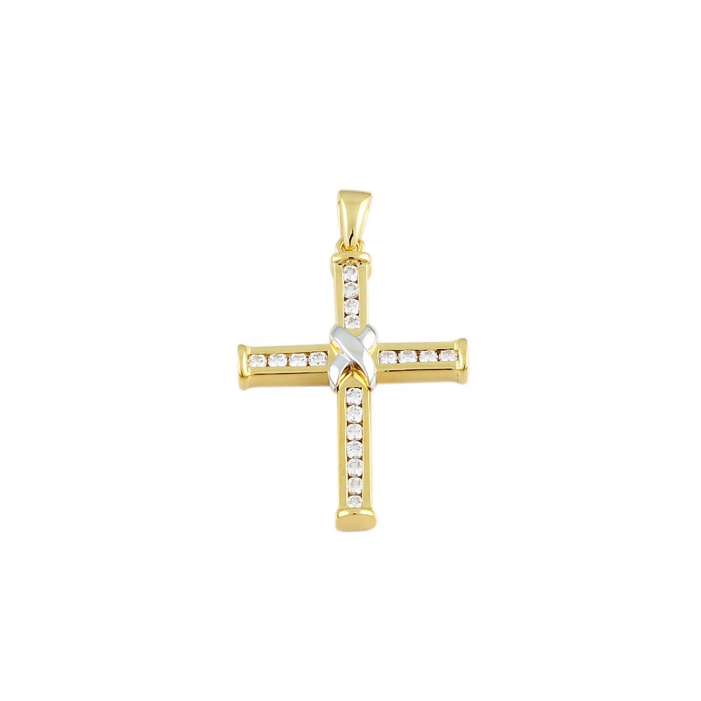 9ct Yellow and White Gold 0.60ct Round Brilliant Cut Diamonds Cross Pendant