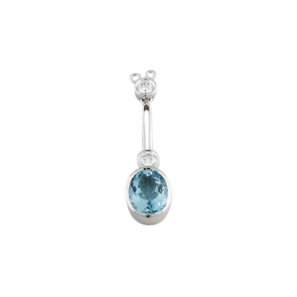 9ct White Gold 0.40ct Round Brilliant Cut Diamonds and 2.60ct Oval Aquamarine Pendant