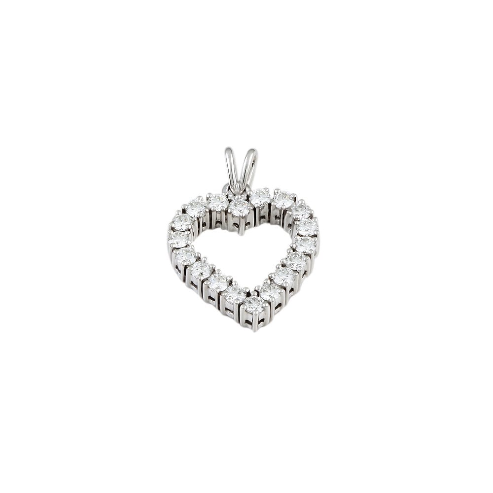 9ct White Gold 0.90ct Round Brilliant Cut Diamond Heart Pendant