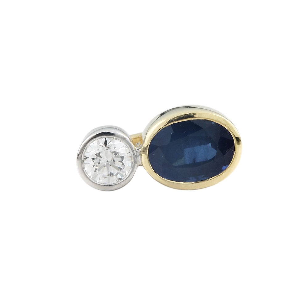 9ct Yellow and White Gold 0.25ct Round Brilliant Cut Diamonds and 1.30ct Oval Blue Sapphire Pendant