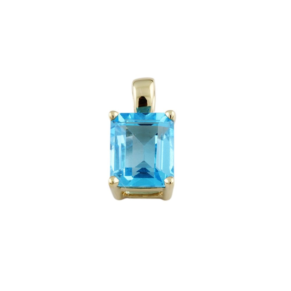 9ct Yellow Gold 3.80ct Emerald Cut Blue Topaz Pendant