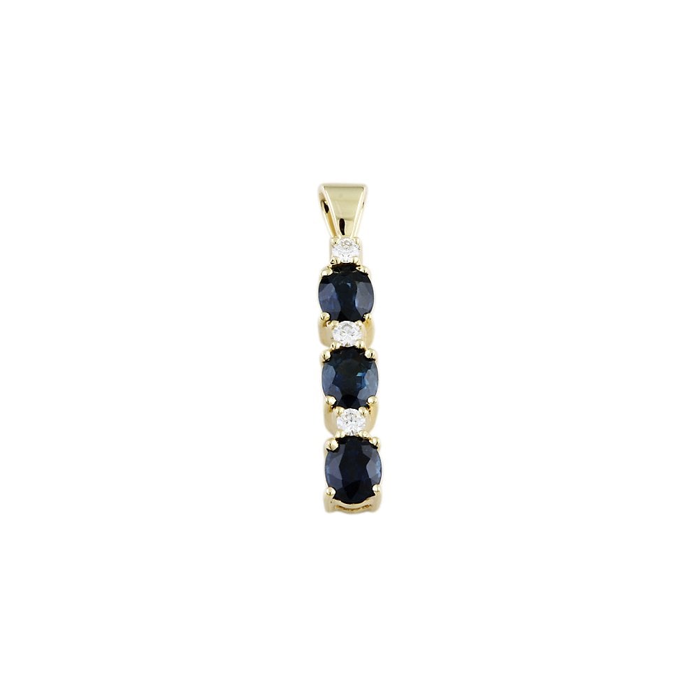 9ct Yellow Gold 0.09ct Round Brilliant Cut Diamonds and 1.20ct Oval Blue Sapphire Pendant
