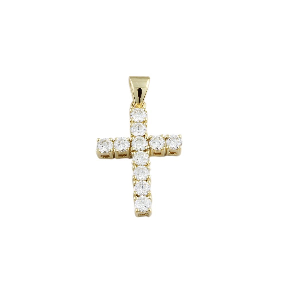 9ct Yellow Gold 1.65ct Round Brilliant Diamonds Cross Pendant