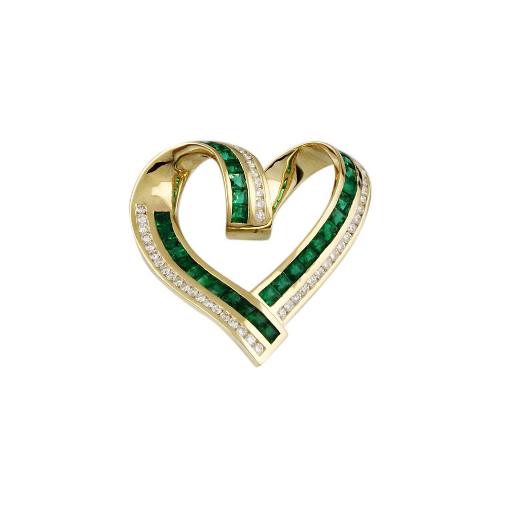 9ct Yellow Gold 0.50ct Round Brilliant Cut Diamonds and 1.80ct Square Emerald Heart Pendant