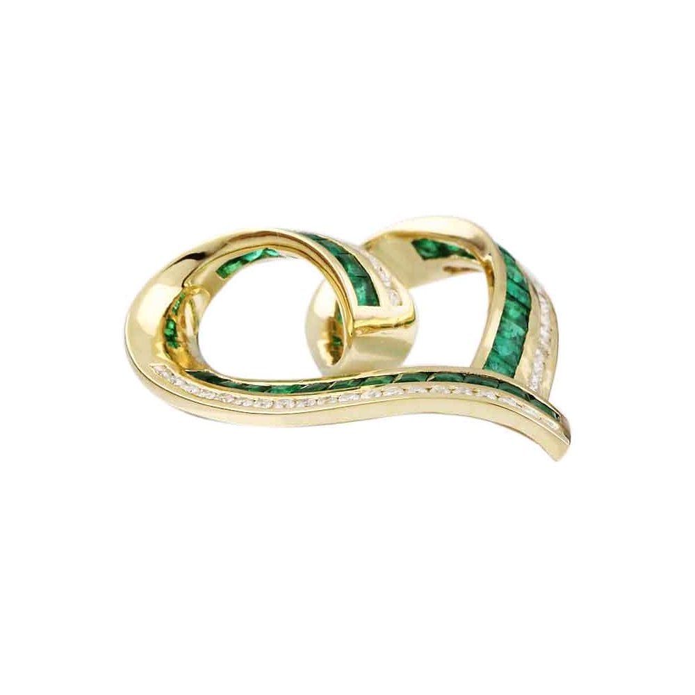 9ct Yellow Gold 0.50ct Round Brilliant Cut Diamonds and 1.80ct Square Emerald Heart Pendant