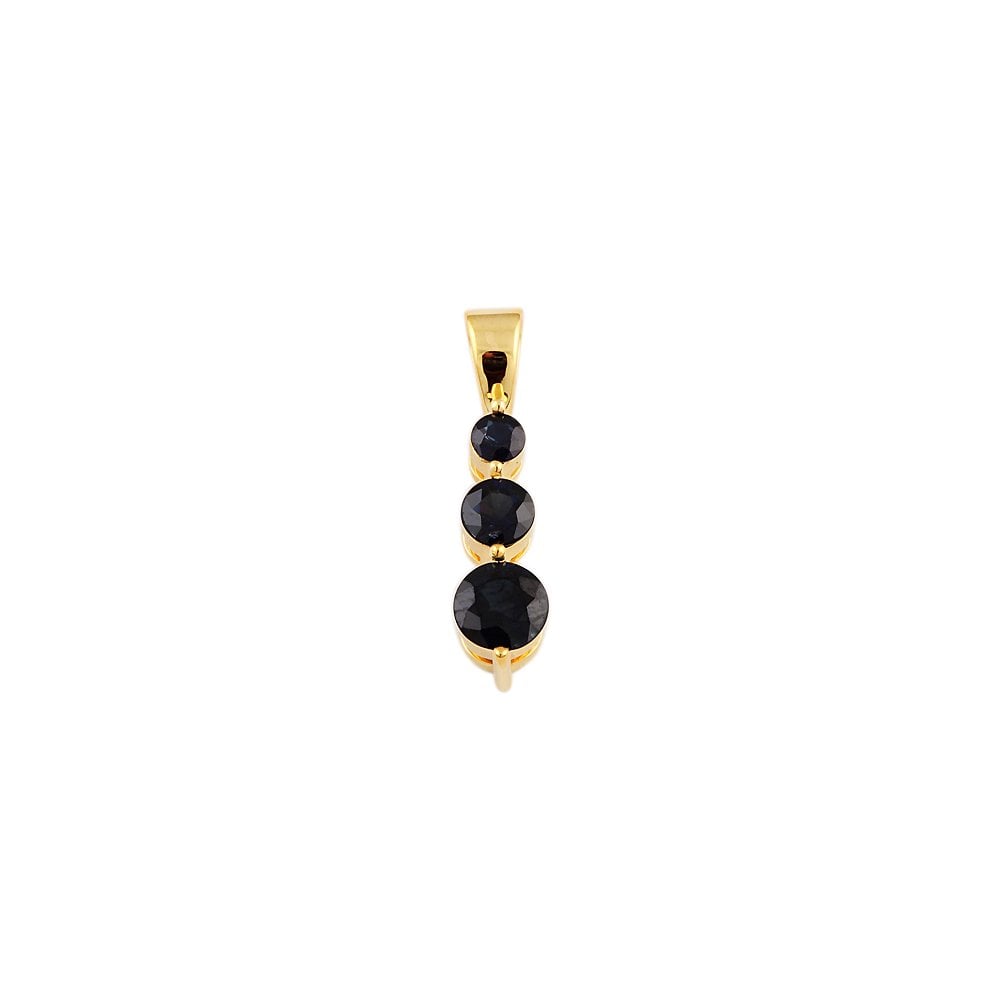 9ct Yellow Gold 1.00ct Round Blue Sapphire Three Stone Pendant