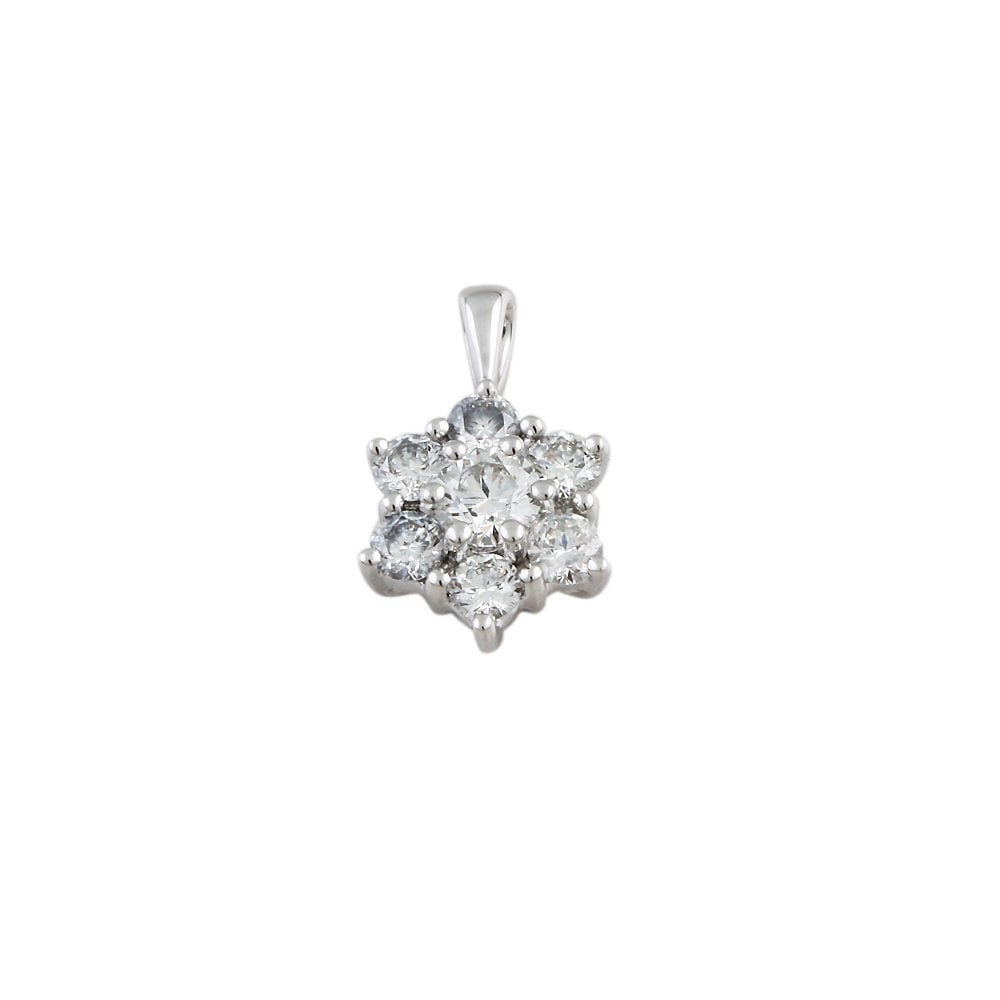 9ct White Gold 0.75ct Round Brilliant Cut Diamonds Cluster Pendant