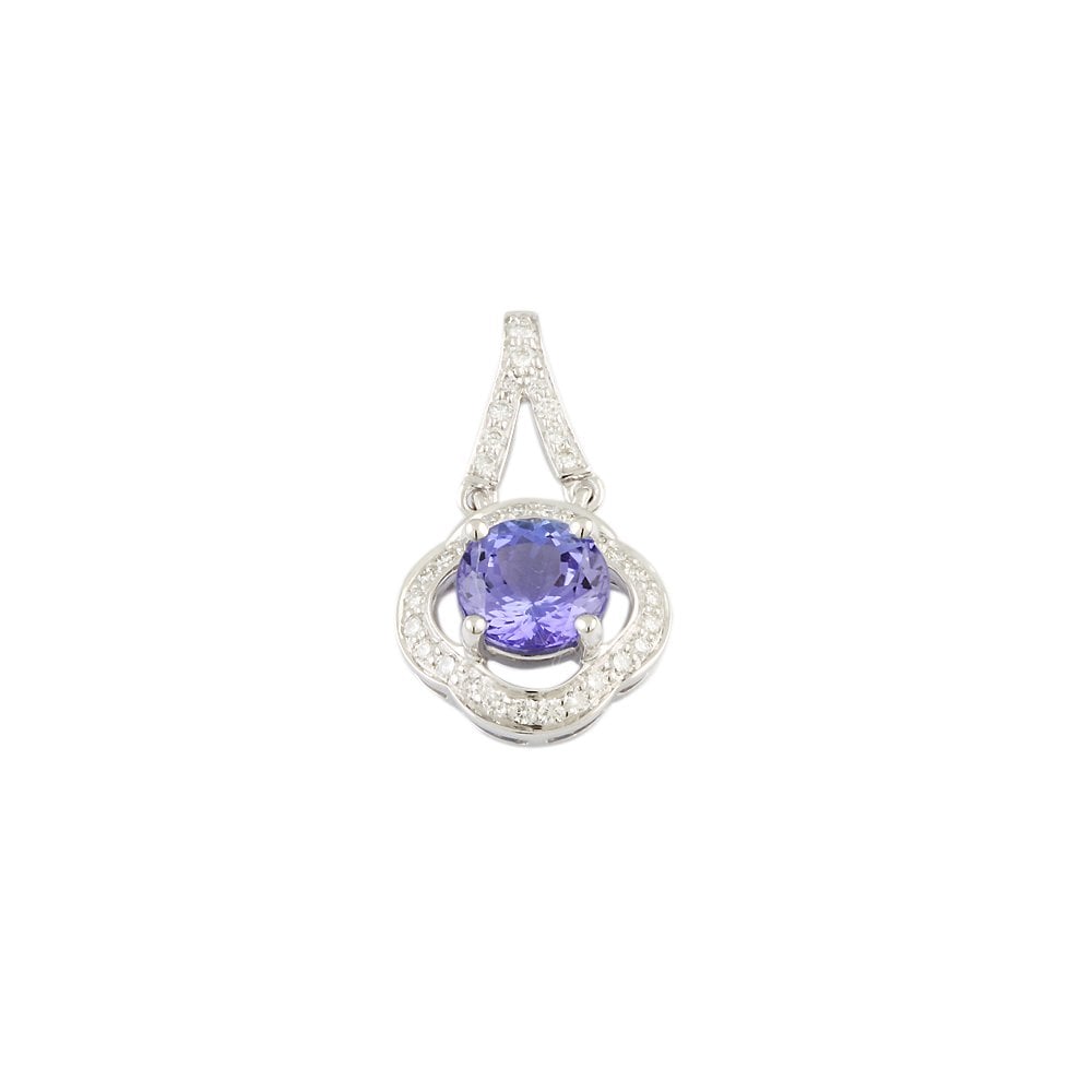 9ct White Gold 0.30ct Round Brilliant and 2.40ct Round Tanzanite Pendant