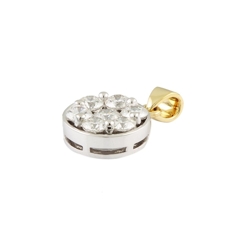 9ct Yellow and White Gold 1.30ct Round Brilliant Cut Diamonds Cluster Pendant