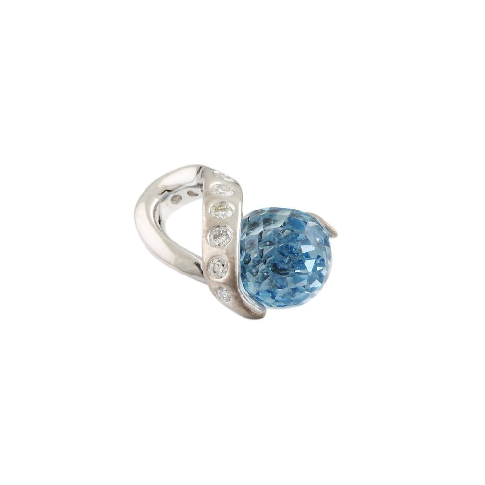 9ct White Gold 0.08ct Round Brilliant Cut Diamonds and 1.20ct Pear Drop Aquamarine Pendant