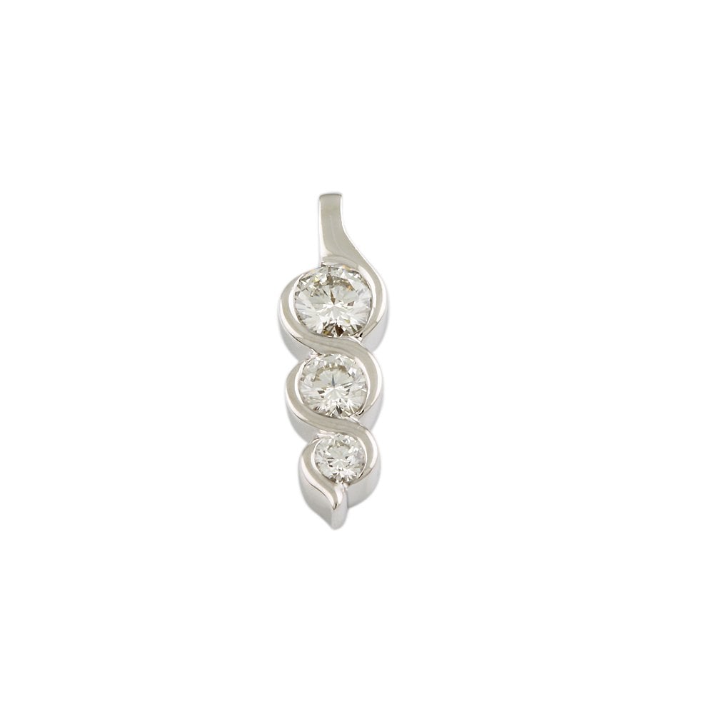 9ct White Gold 0.75ct Round Brilliant Cut Diamonds Three Stone Pendant