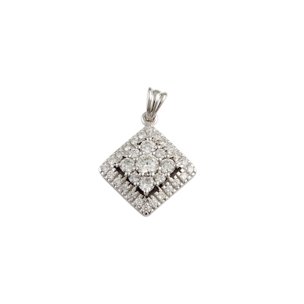 9ct White Gold 1.10ct Round Brilliant Cut Diamonds Cluster Pendant